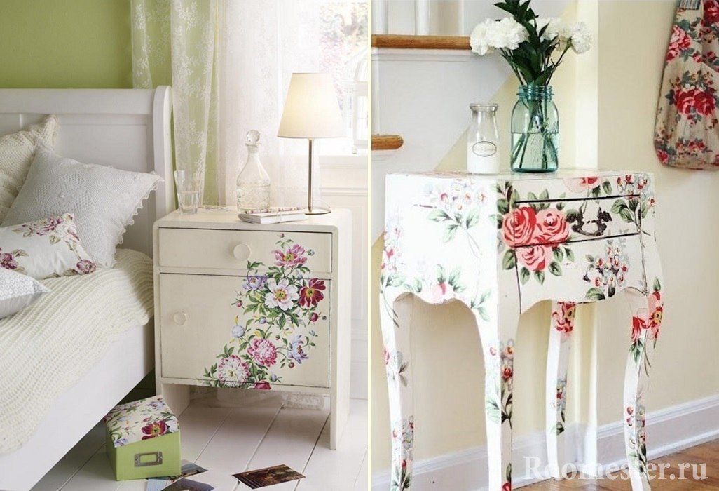 Motifs de fleurs sur la table de chevet et la table
